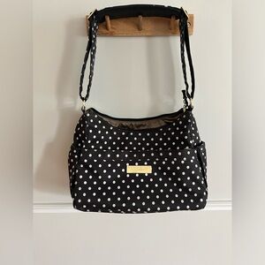 JU-JU-BE hobo diaper bag in duchess, black and white with gold hardware